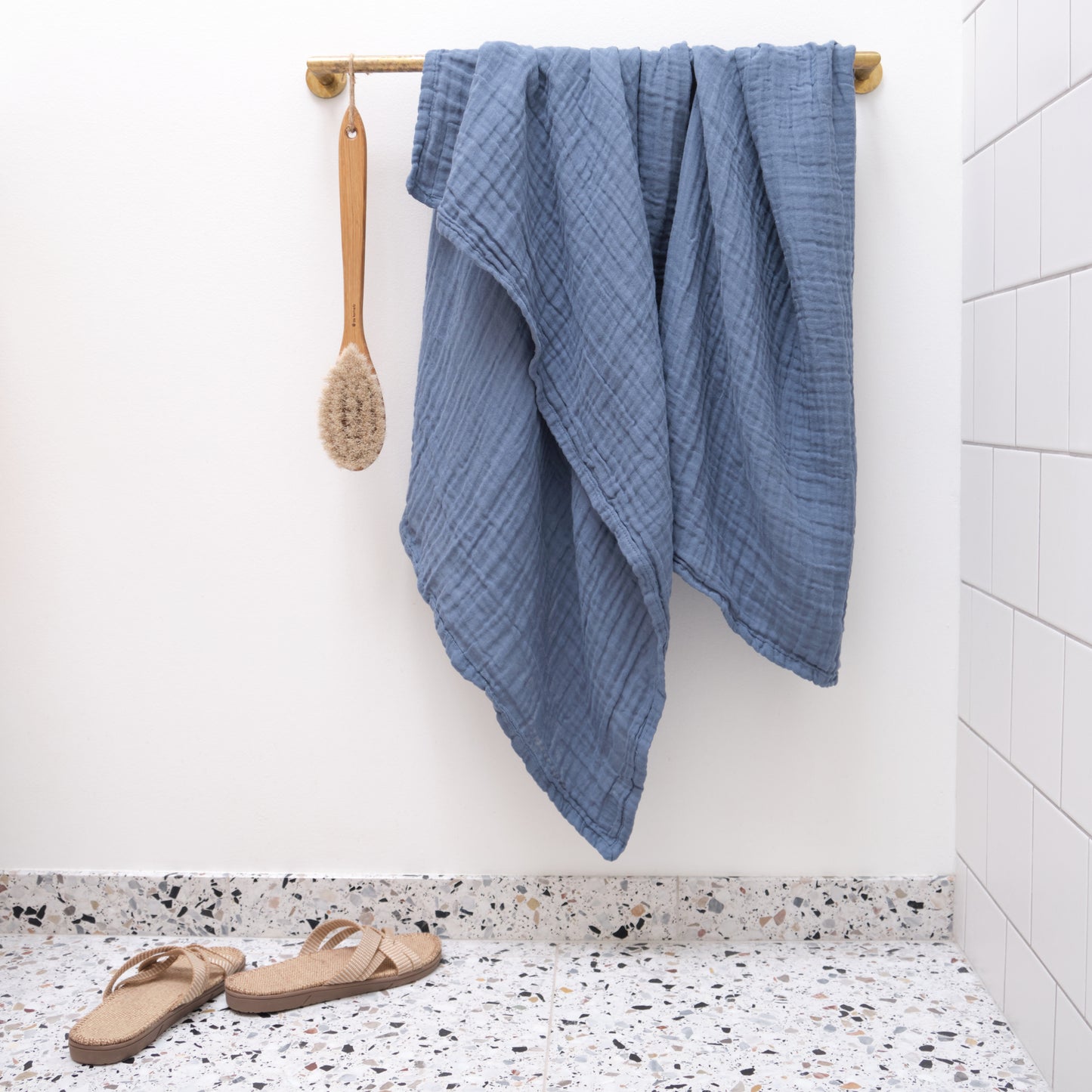 Organic Cotton Fine Guaze Grey Blue Bath Towel