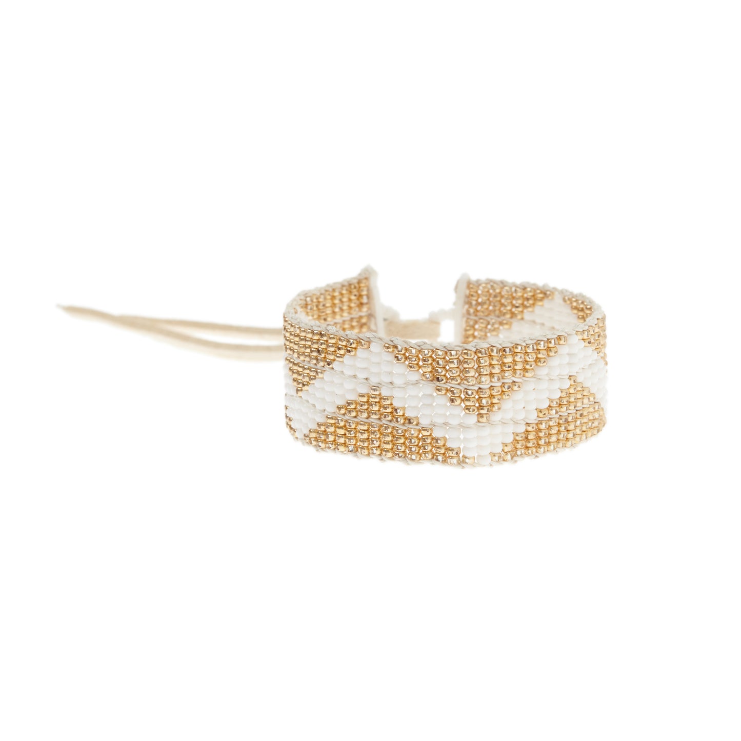 Handmade Beaded Golden Zigzag Warrior Narrow Cuff