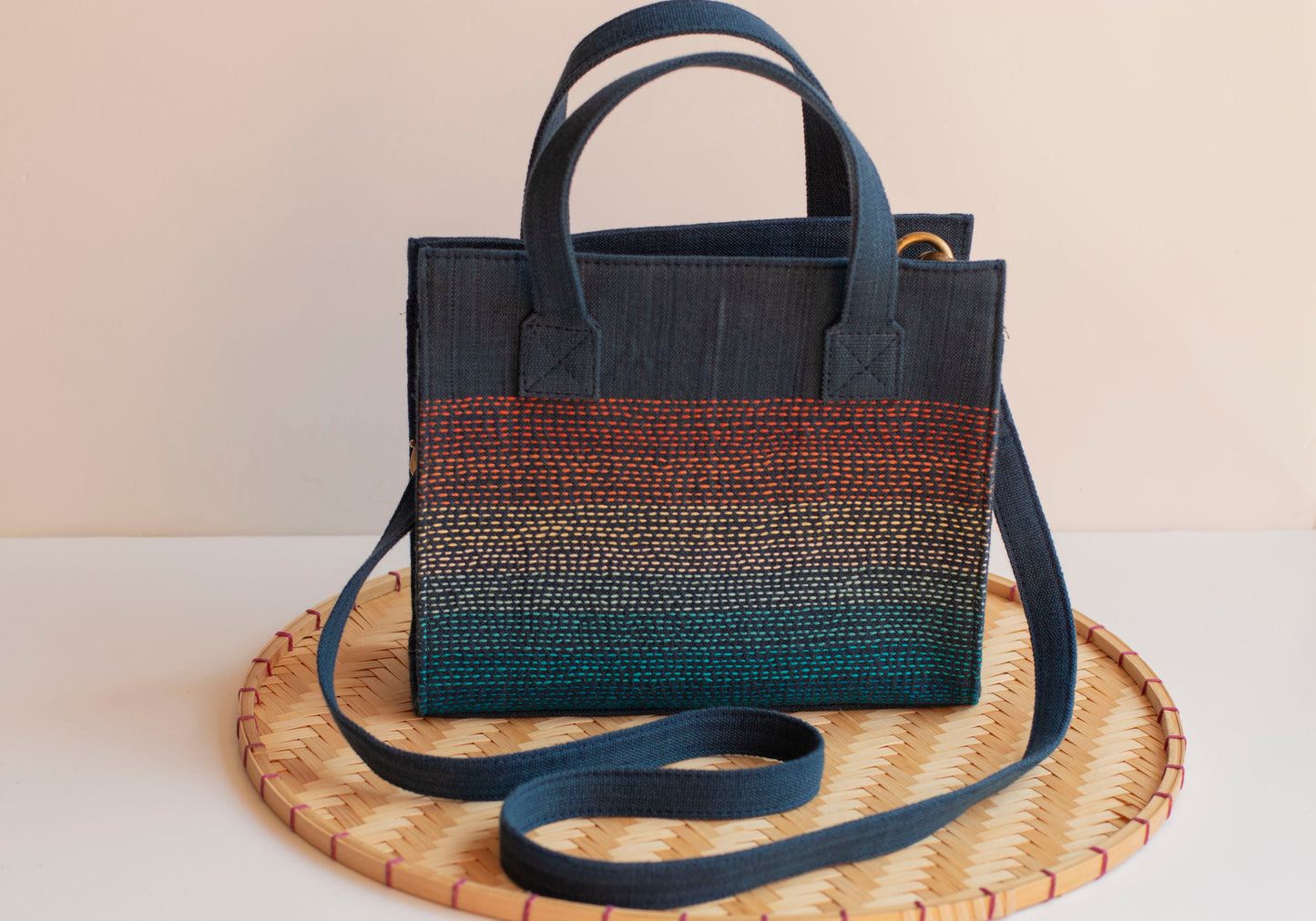Handwoven & Embroidered Stripe Cotton Bag