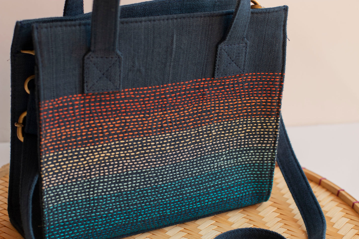 Handwoven & Embroidered Stripe Cotton Bag