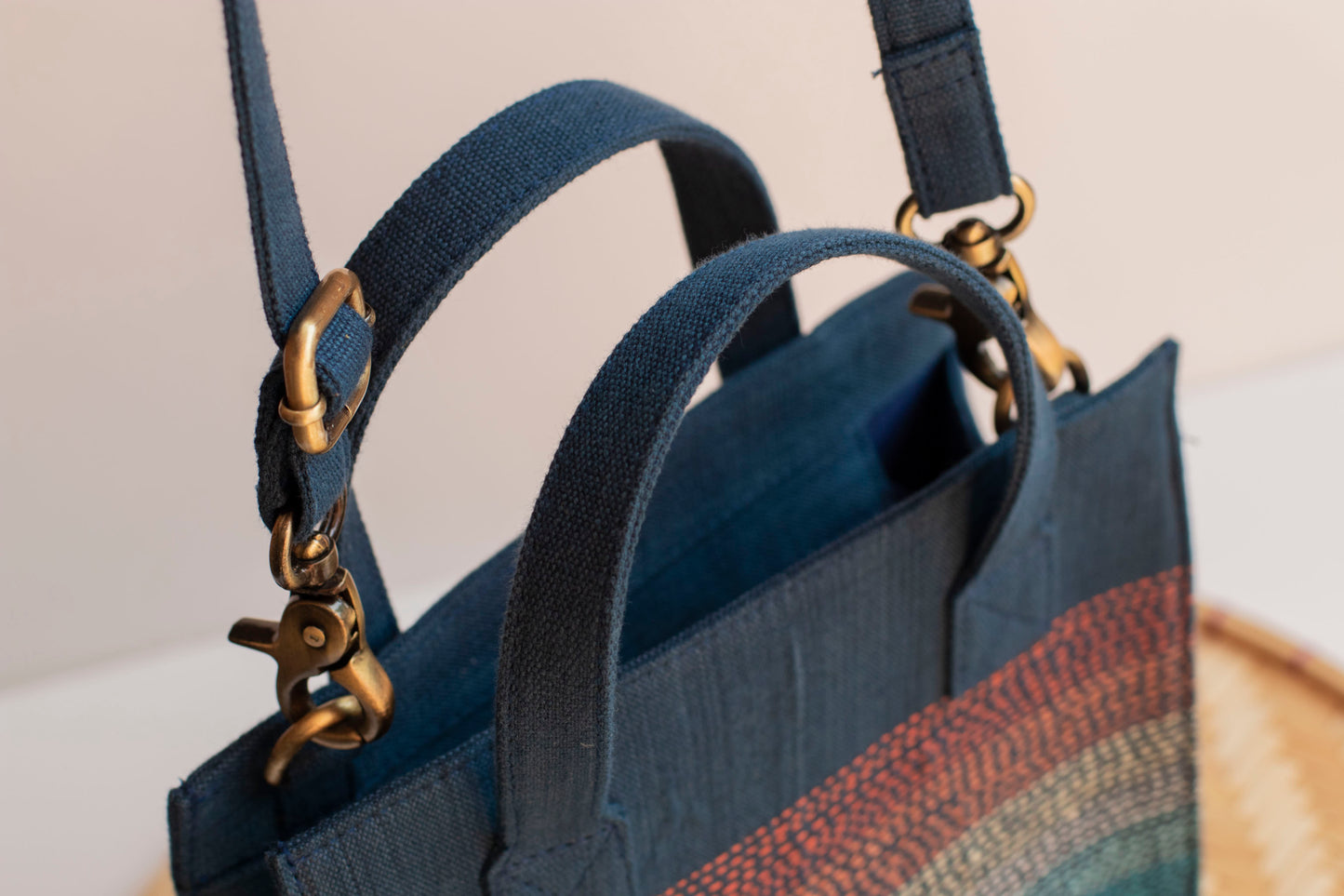Handwoven & Embroidered Stripe Cotton Bag