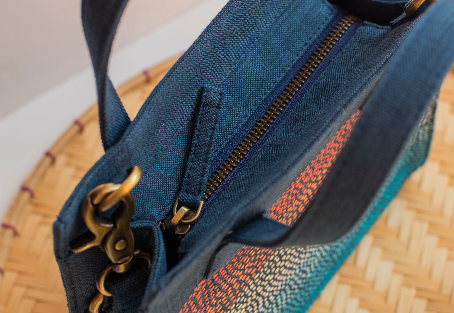 Handwoven & Embroidered Stripe Cotton Bag