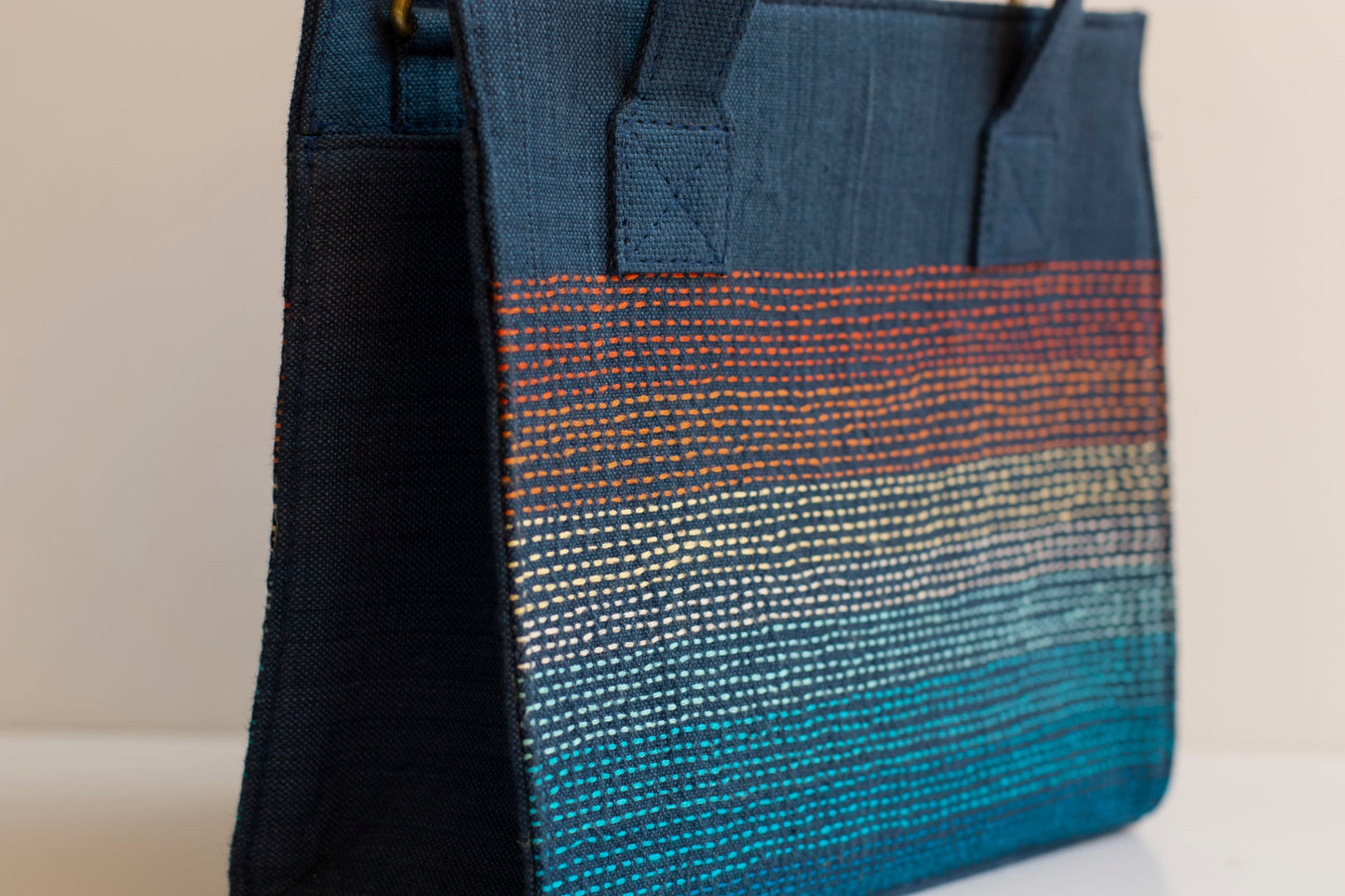 Handwoven & Embroidered Stripe Cotton Bag