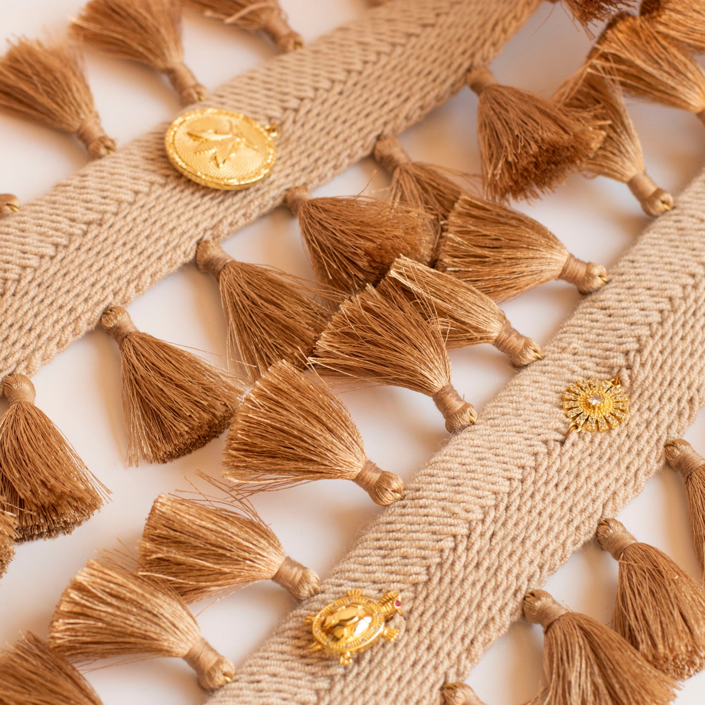 Handmade Bag Strap Decorated with Metal Charms and Fringes