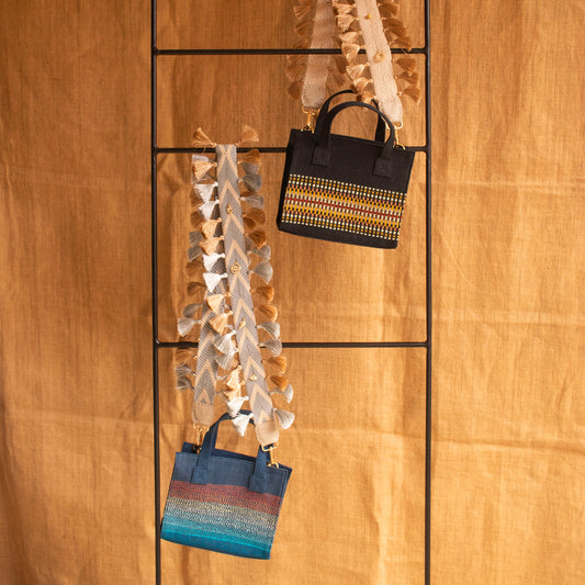 Handmade Bag Strap Decorated with Metal Charms and Fringes