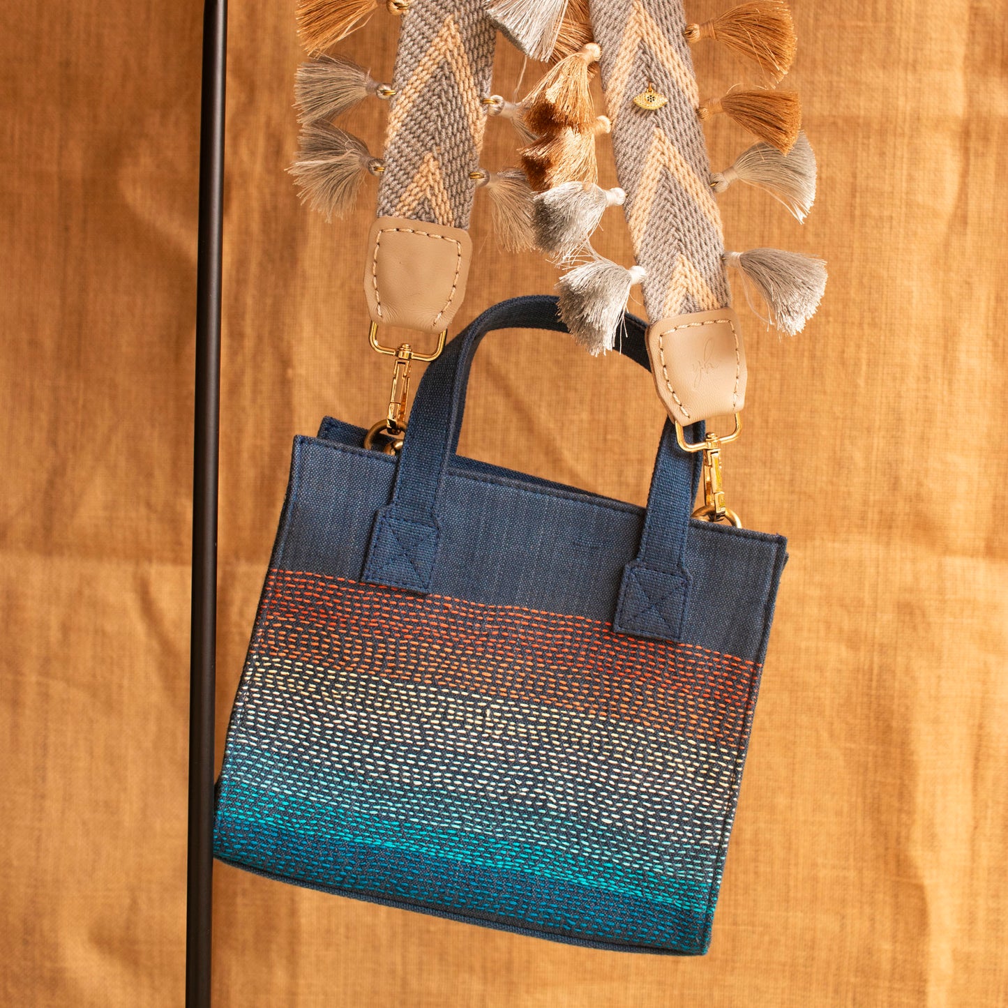 Handmade Bag Strap Decorated with Metal Charms and Fringes