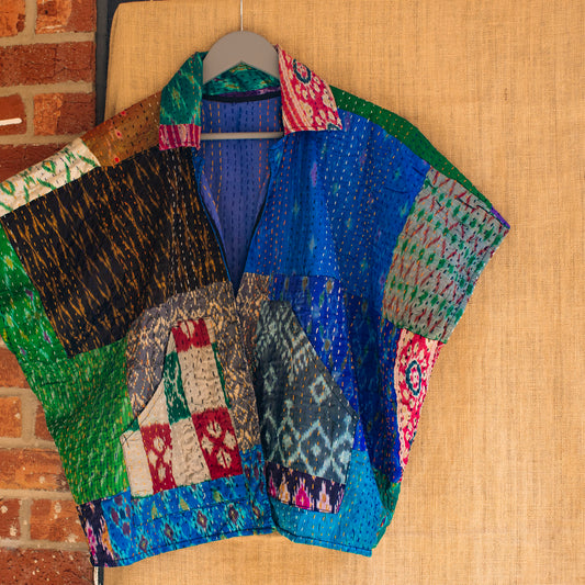 Upcycle & Reversible Silk & Kantha Jacket
