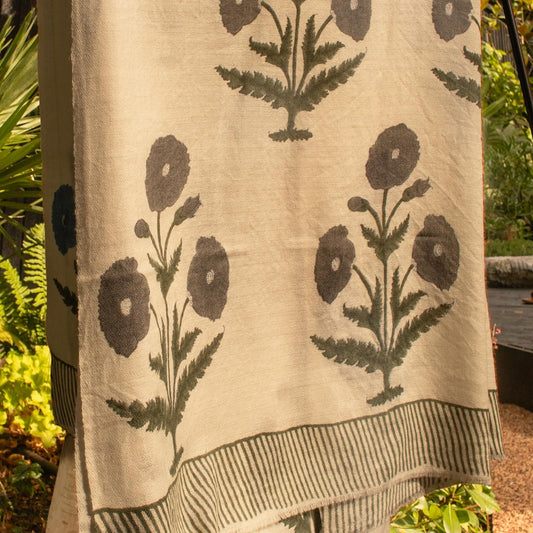 Poppy Blockprint Wool Scarf