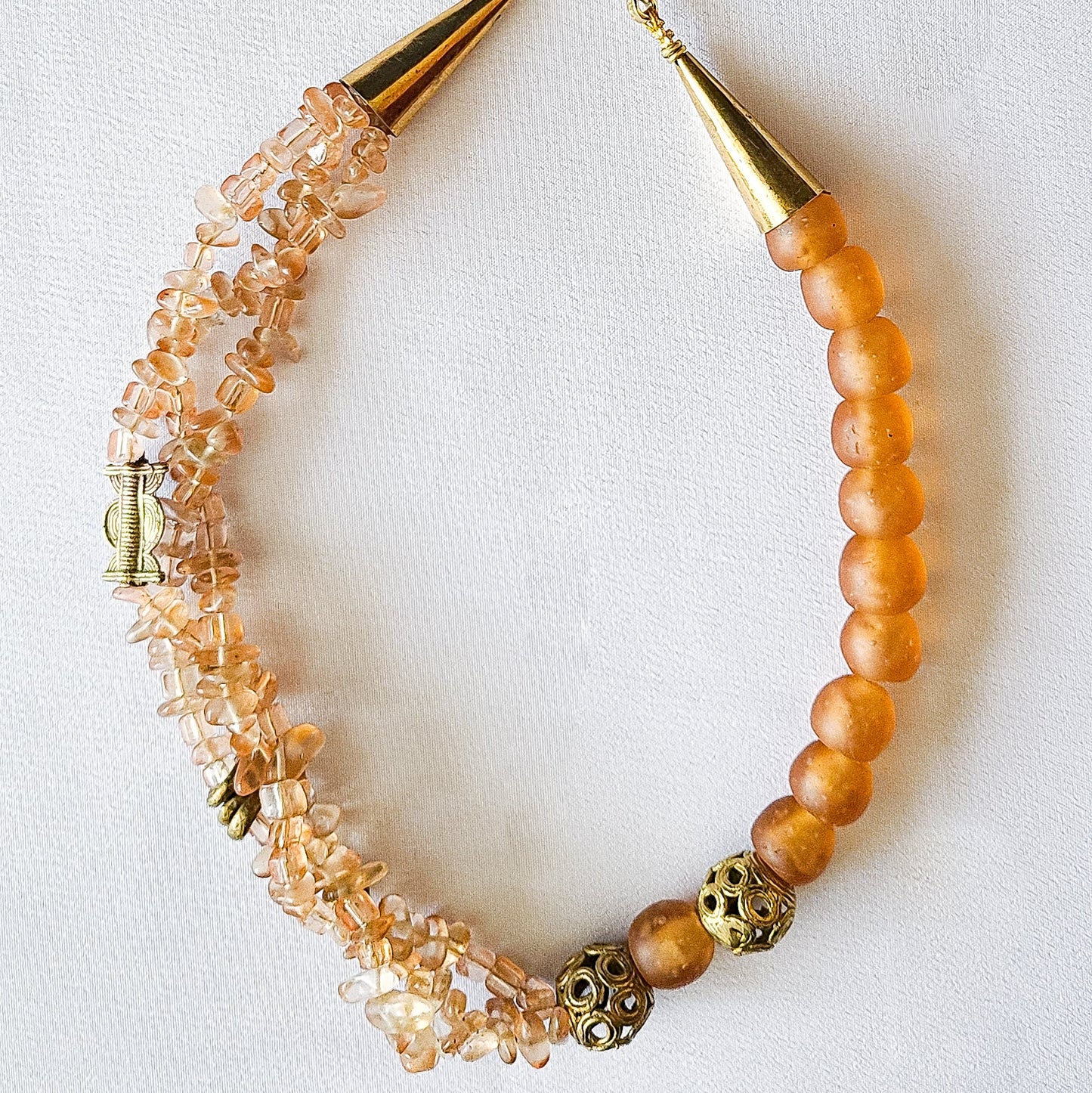 African Recycled Glass Beads Necklace, Orange