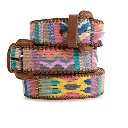 Handmade Unisex Guatemalan Pastels Leather Belt