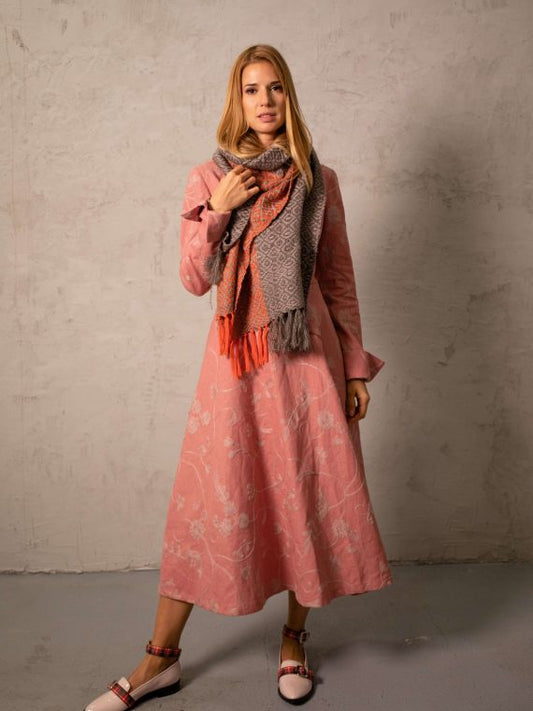 Hand Woven Wool and Silk Scarf Grey/Orange