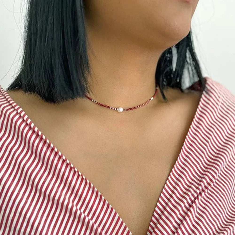 Handmade Zebra Pearl Crystal Necklace