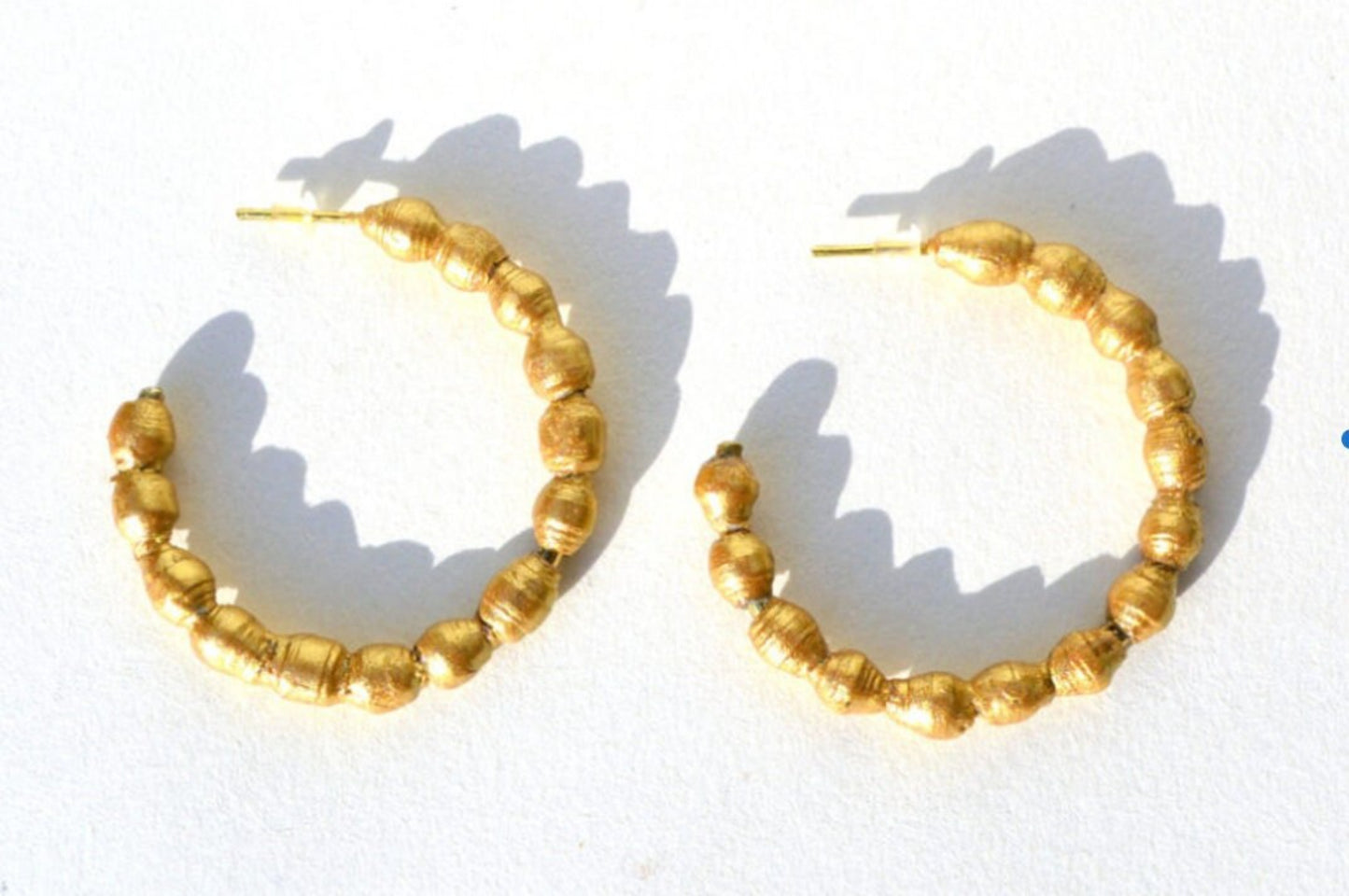 Handmade Recycled paper Golden Bead Hoop Earrings