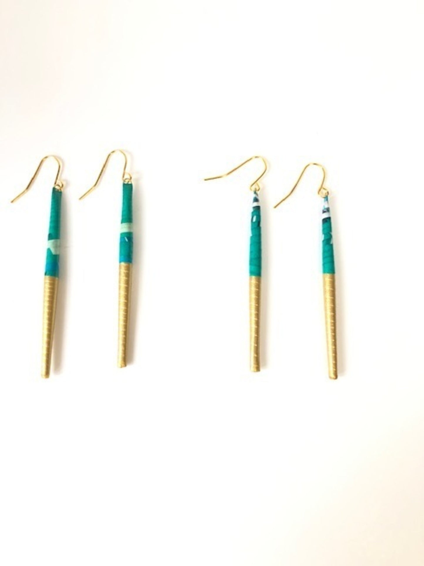 Handmade Recycled Paper Gold/Emerald Drop Earrings