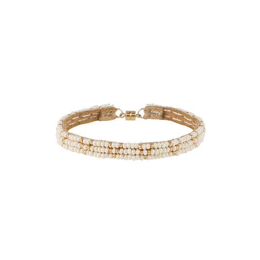 Handmade Beaded 3 Dot Triangle Bracelet , Pearl & Gold